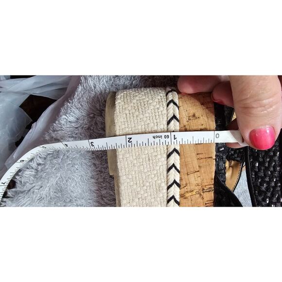 Zara Trafaluc Black Woven Cork Contrast Wedge Platform‎ Sandals 39 8.5 Flatform - Picture 6 of 7